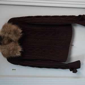 Brown  BCBG Fur Collar Sweater